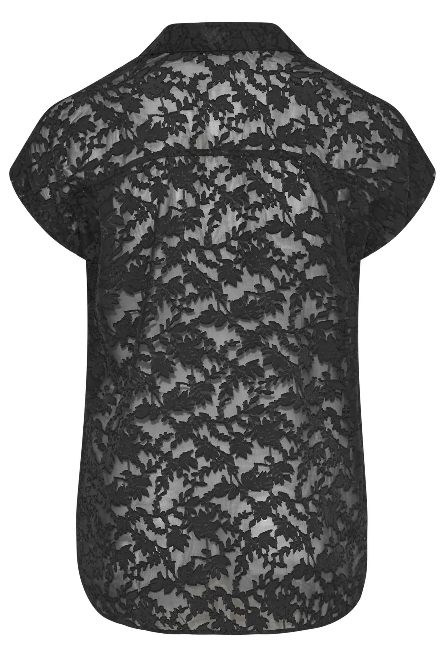 YOURS Curve Black Textured Floral Print Shirt 6 YOURS Curve Black Textured Floral Print Shirt - Image 6