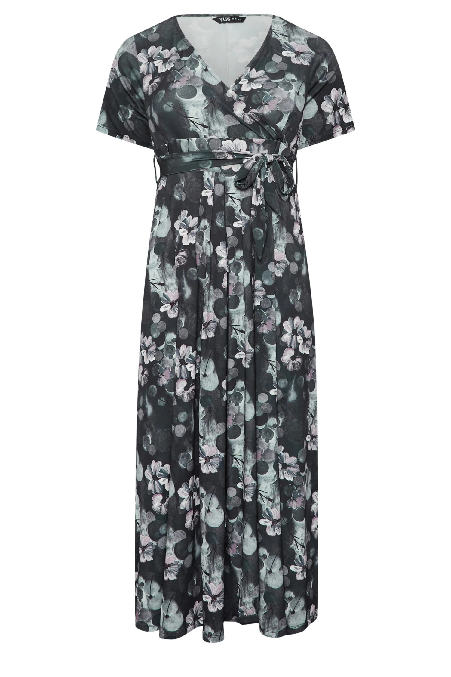 YOURS Curve Black V-Neck Floral Wrap Dress 5 YOURS Curve Black V-Neck Floral Wrap Dress - Image 5