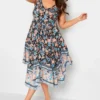 YOURS Curve Black Floral Hanky Hem Midaxi Dress