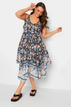 YOURS Curve Black Floral Hanky Hem Midaxi Dress