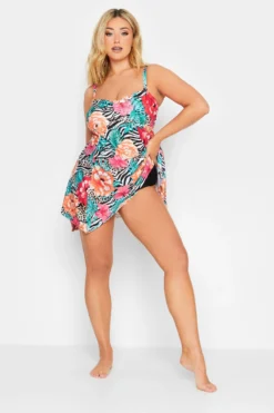 YOURS Curve Orange Mixed Tropical Print Hanky Hem Tankini Top