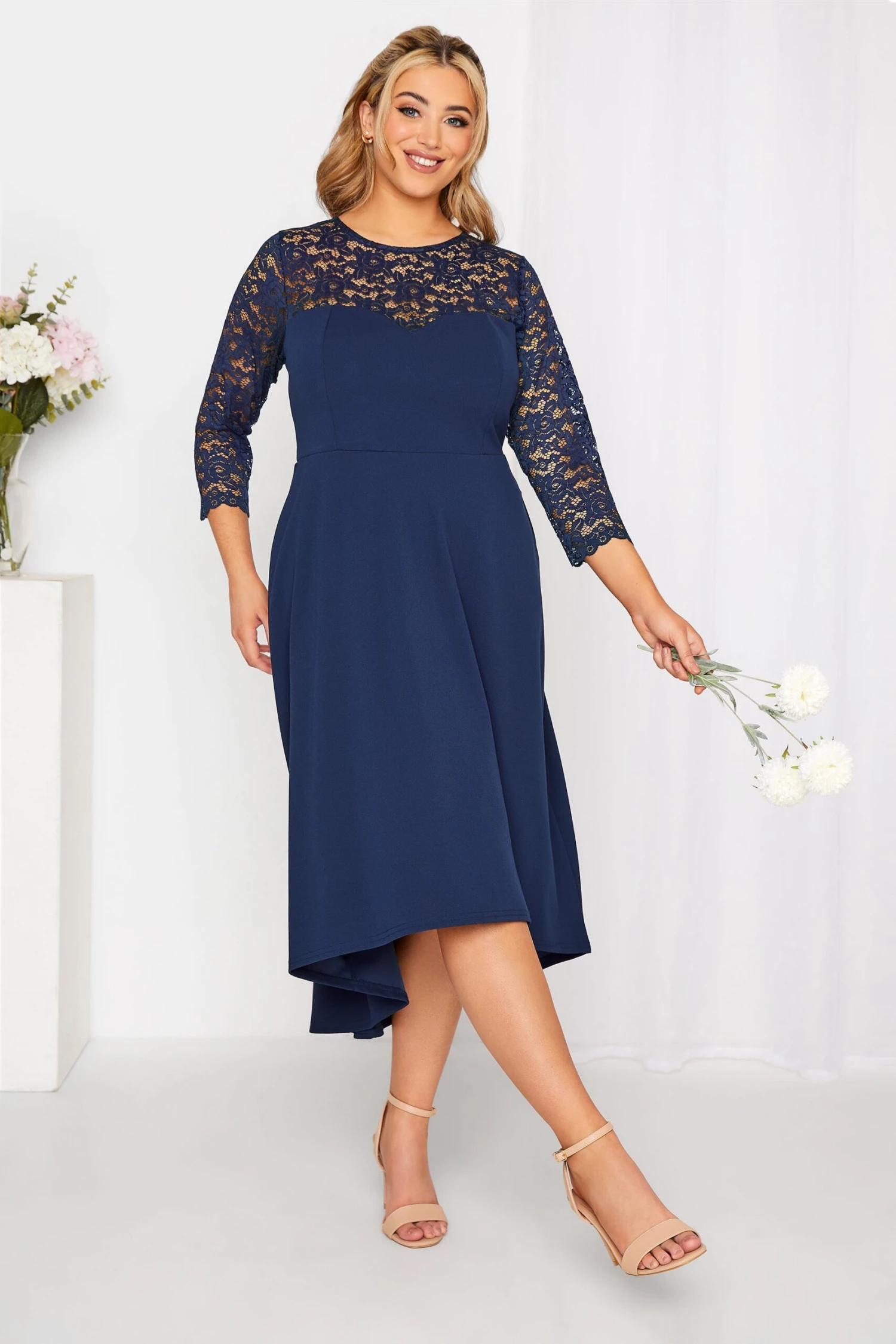 YOURS LONDON Curve Navy Blue Lace Sweetheart Midi Dress 1 YOURS LONDON Curve Navy Blue Lace Sweetheart Midi Dress