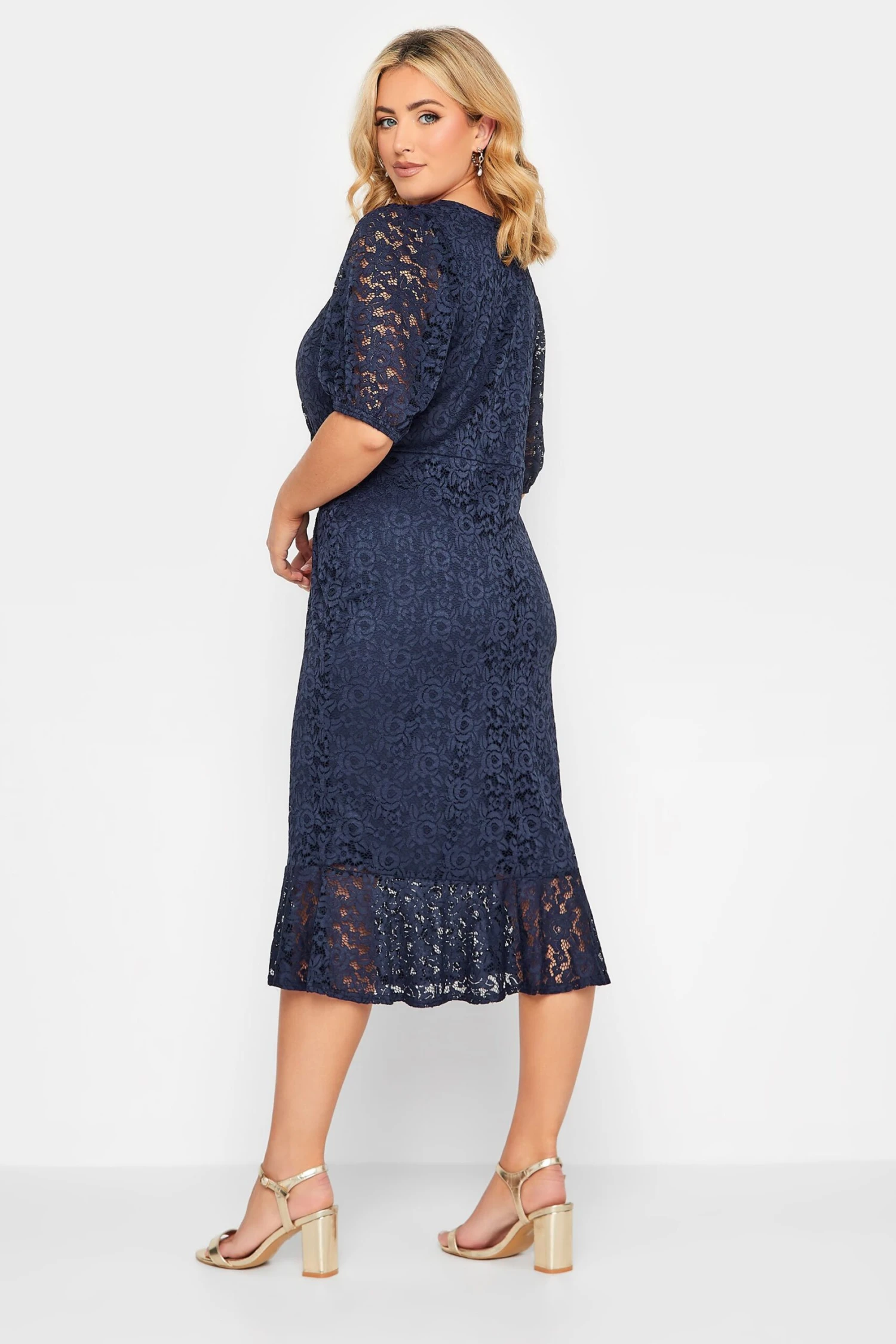 YOURS LONDON Navy Blue Lace Wrap Dress 2 YOURS LONDON Navy Blue Lace Wrap Dress - Image 2