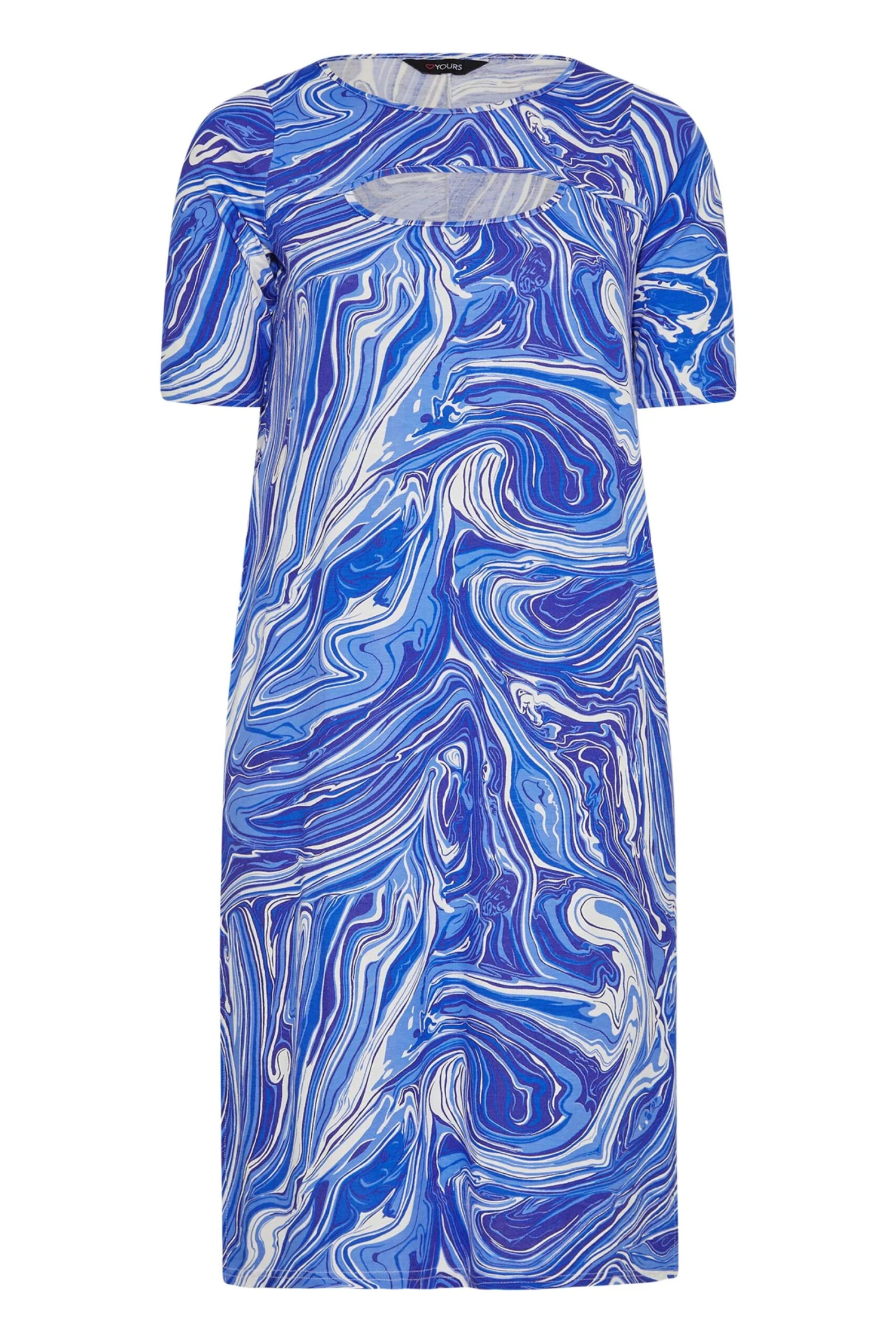 YOURS Curve Blue Marble Print Cut Out T-Shirt Dress 5 YOURS Curve Blue Marble Print Cut Out T-Shirt Dress - Image 5