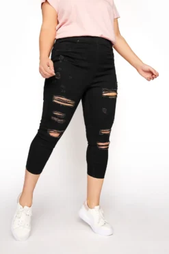 YOURS FOR GOOD Curve Black Extreme Ripped Stretch Cropped JENNY Jeggings -Outlet Stylo Wise Store 1b4e3de8 7ff9 49 144368R B scaled