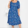 YOURS Curve Blue Ditsy Print Square Neck Midaxi Dress