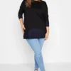 YOURS Curve Black & Navy Blue Glitter Soft Touch Layered Blouse
