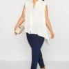 YOURS Curve White Cap Sleeve Dipped Hem Shirt