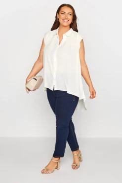 YOURS Curve White Cap Sleeve Dipped Hem Shirt
