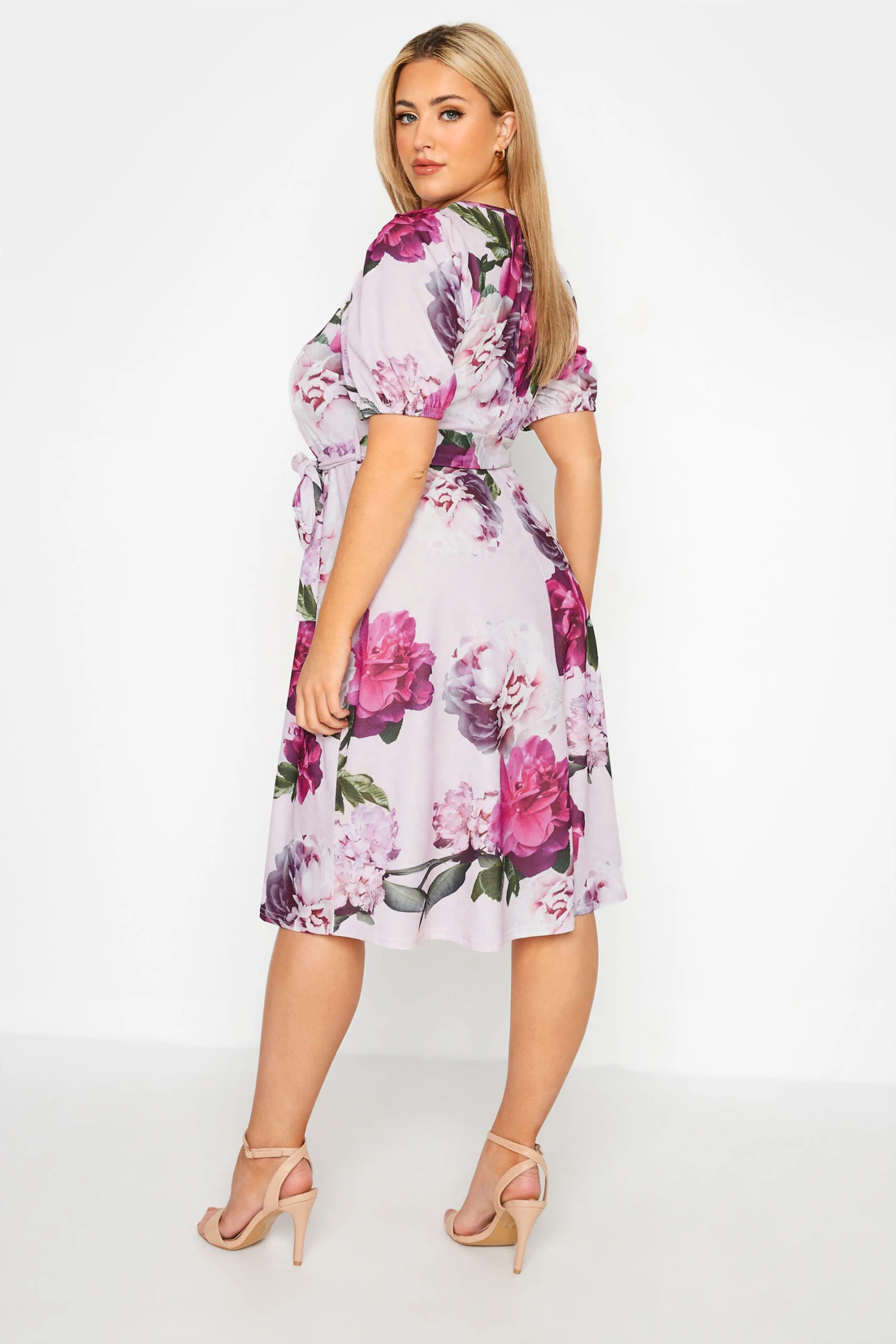 YOURS LONDON Curve Pink Floral Puff Sleeve Dress 2 YOURS LONDON Curve Pink Floral Puff Sleeve Dress - Image 2