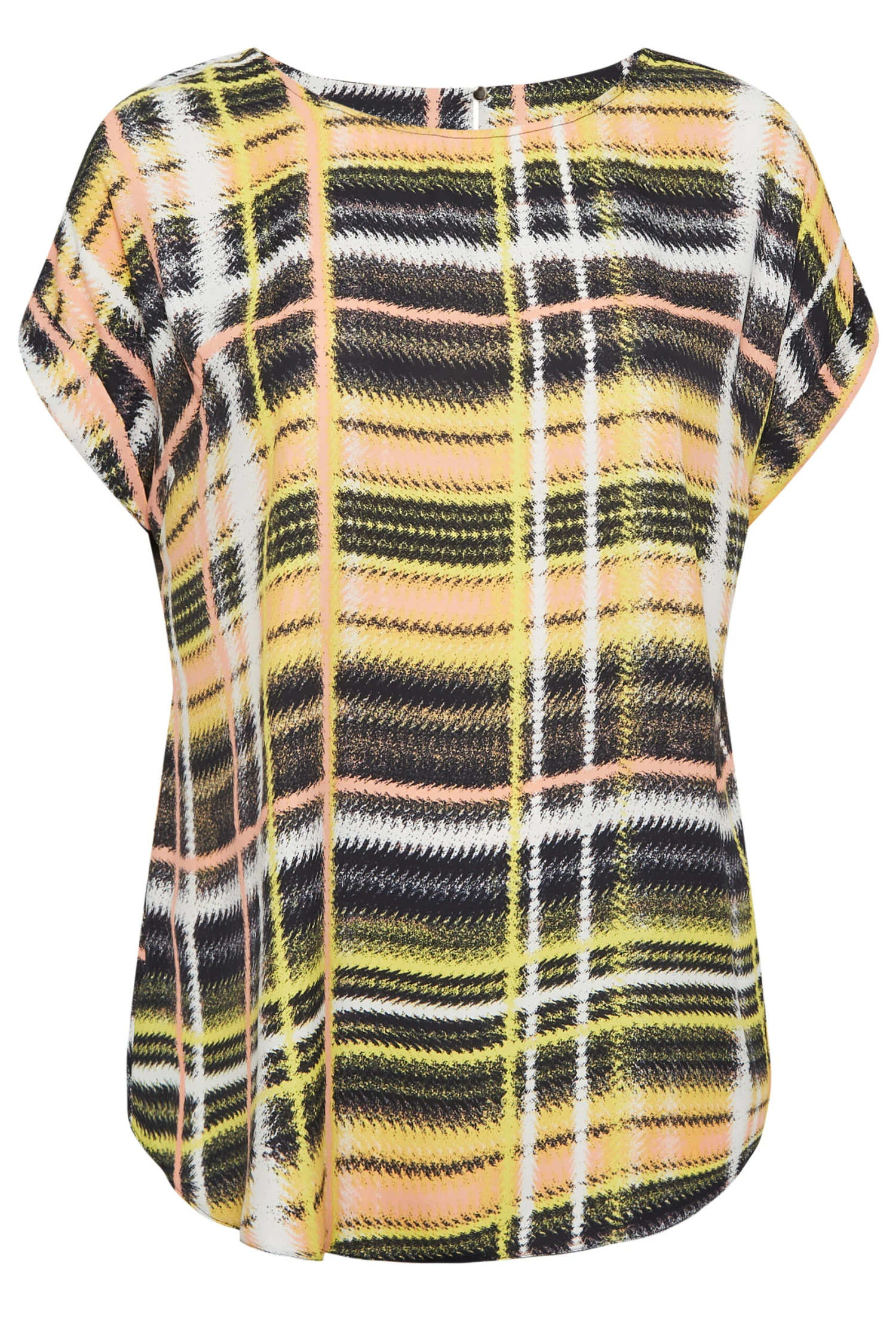 YOURS Curve Yellow Check Print Tab Sleeve Blouse 4 YOURS Curve Yellow Check Print Tab Sleeve Blouse - Image 4
