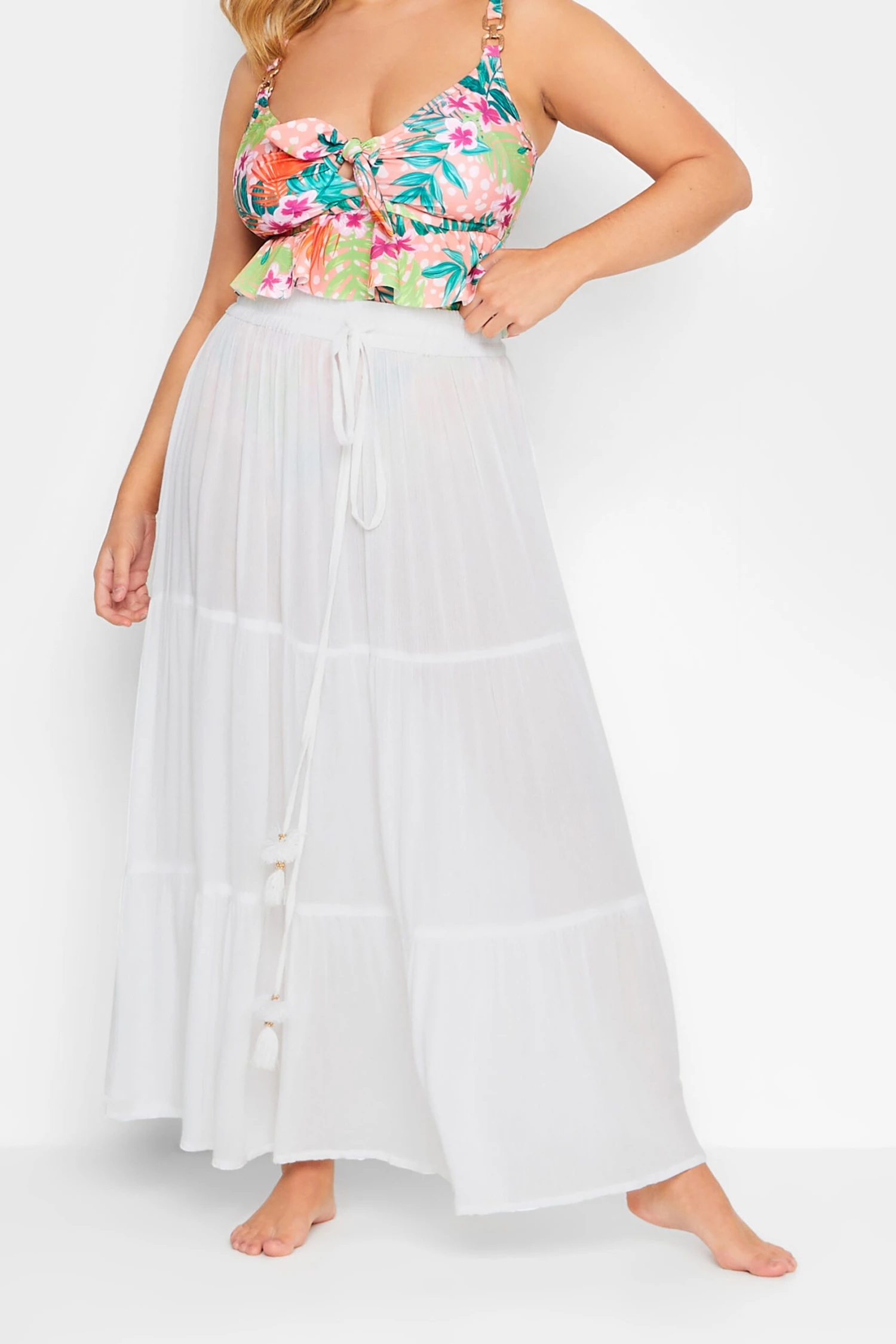 YOURS Curve White Tiered Beach Skirt 5 YOURS Curve White Tiered Beach Skirt - Image 5