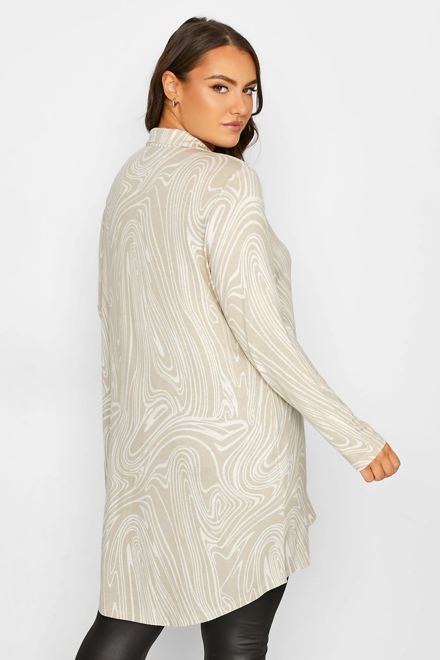 YOURS Curve Natural Brown Marble Print Button Through Shirt 2 YOURS Curve Natural Brown Marble Print Button Through Shirt - Image 2