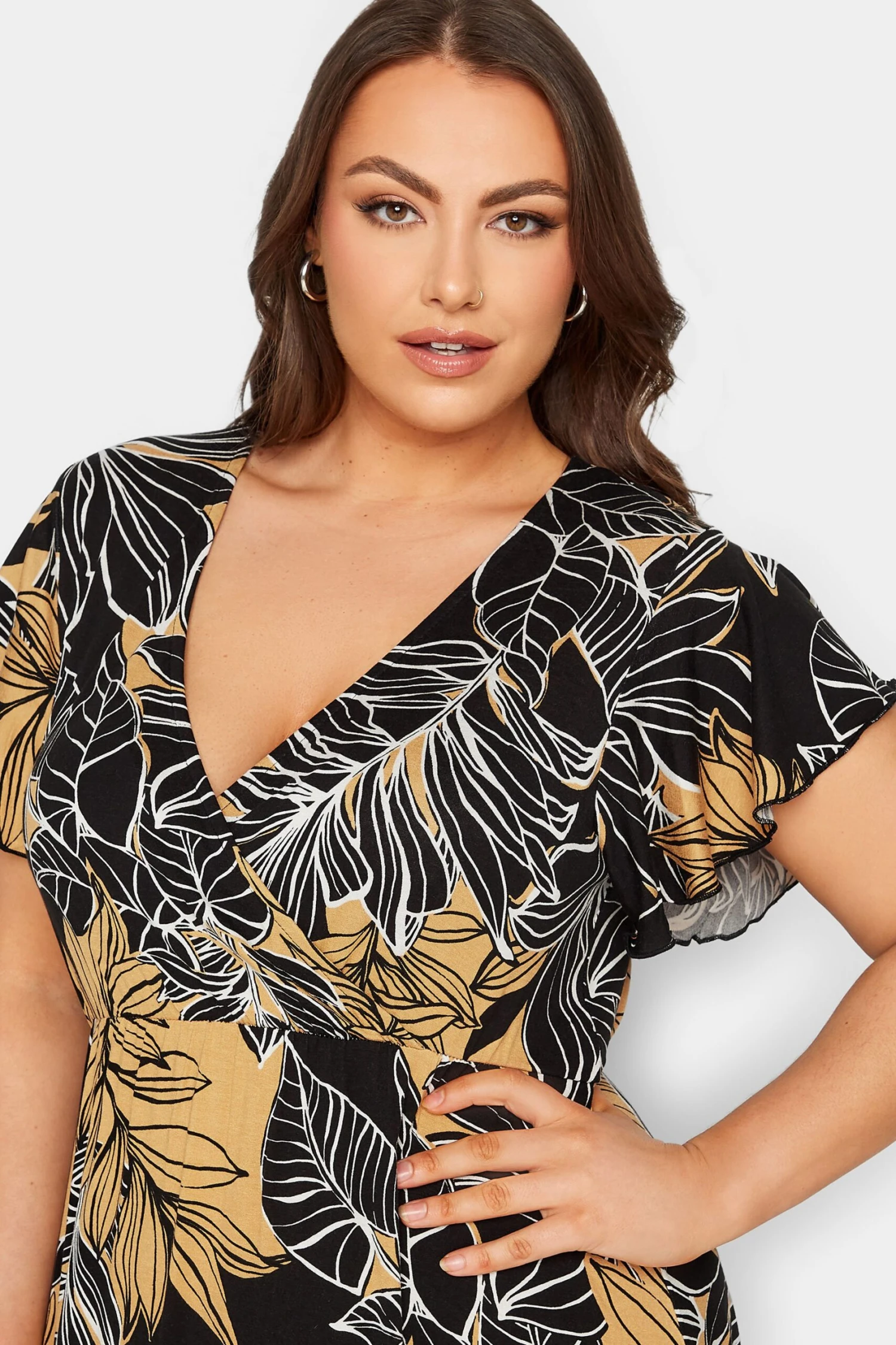 YOURS Curve Black & Yellow Floral Print Frill Sleeve Wrap Maxi Dress 3 YOURS Curve Black & Yellow Floral Print Frill Sleeve Wrap Maxi Dress - Image 3