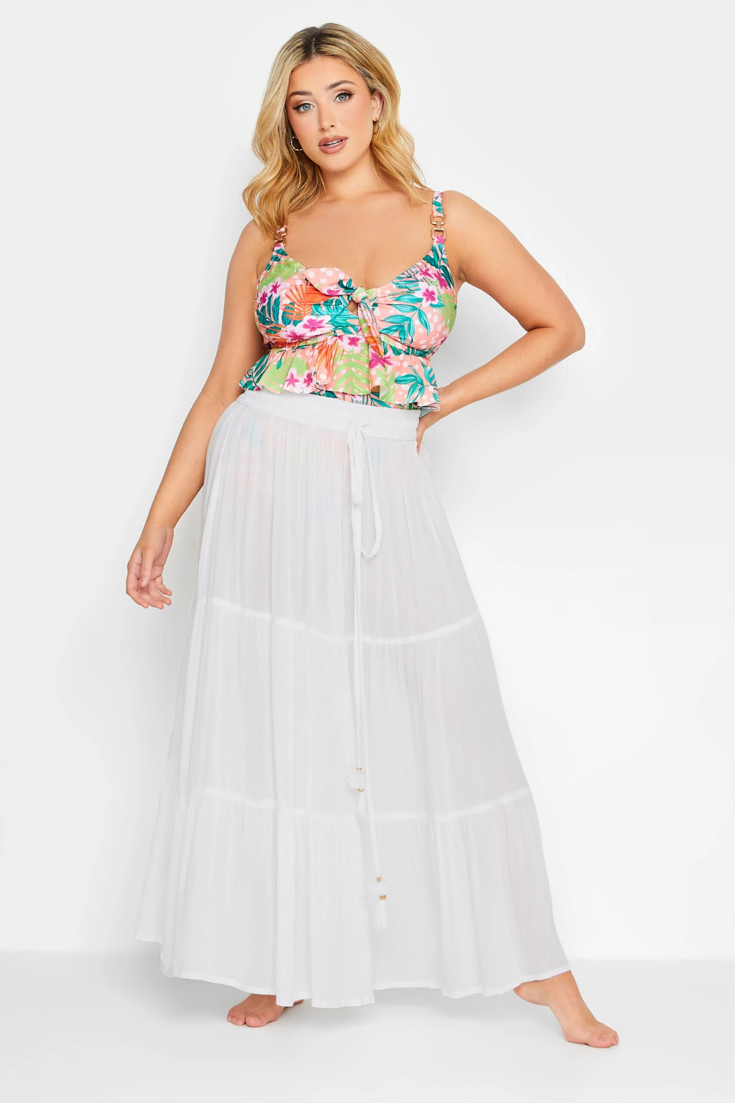 YOURS Curve White Tiered Beach Skirt 1 YOURS Curve White Tiered Beach Skirt