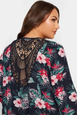YOURS Curve Navy Blue Tropical Print Crochet Back Kimono -Outlet Stylo Wise Store 1ec2b615 d5a0 44 131823 D scaled