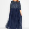 LUXE Curve Navy Blue Sequin Hand Embellished Maxi Dress