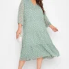 YOURS Curve Sage Green Polka Dot Tiered Dress