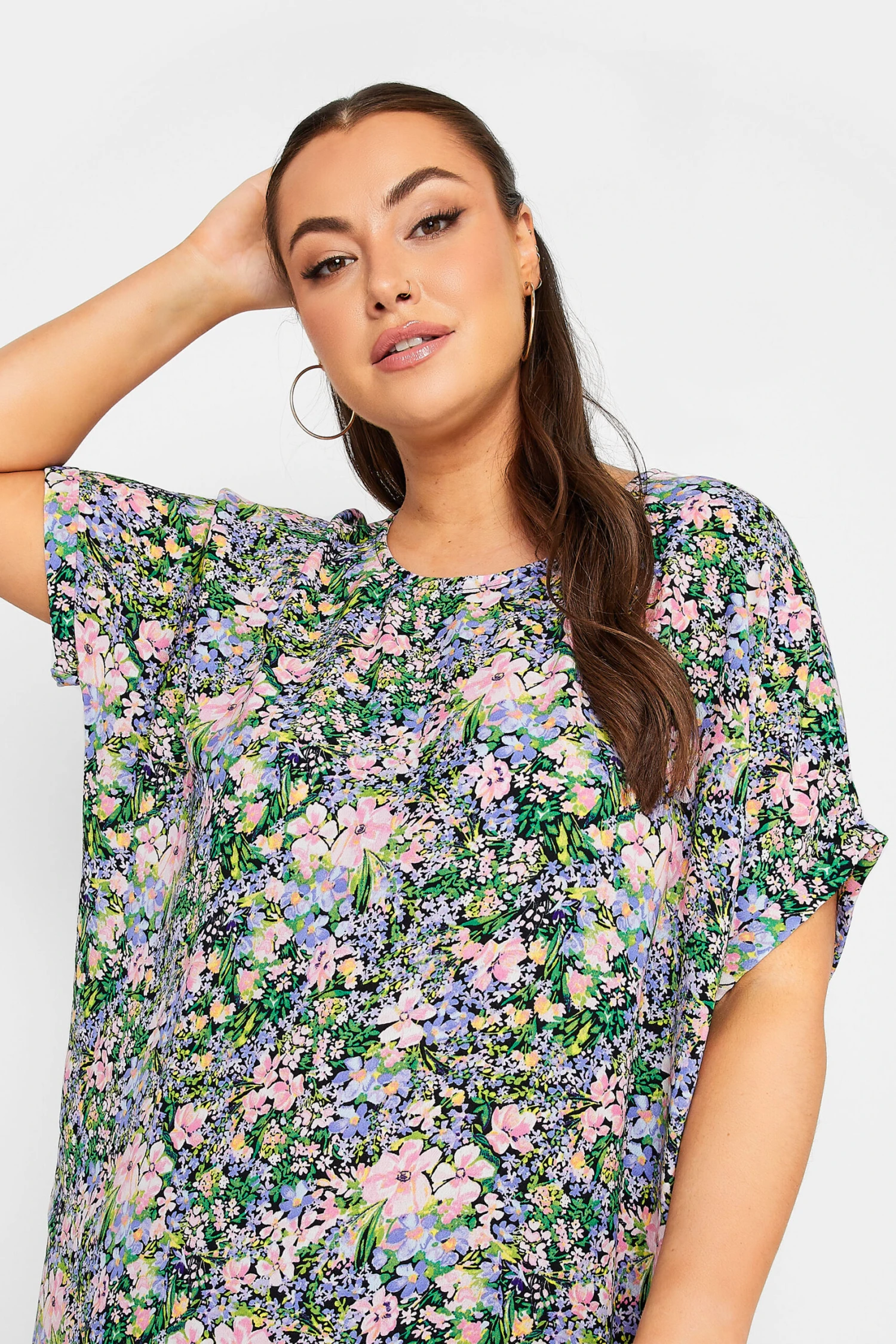 YOURS Curve Purple Floral Tunic Dress 3 YOURS Curve Purple Floral Tunic Dress - Image 3