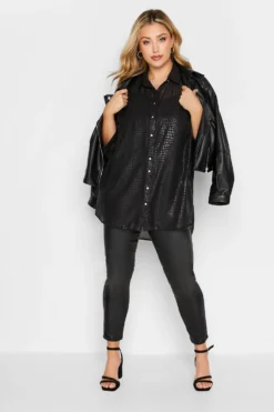 YOURS Curve Black Printed Shimmer Button Through Shirt