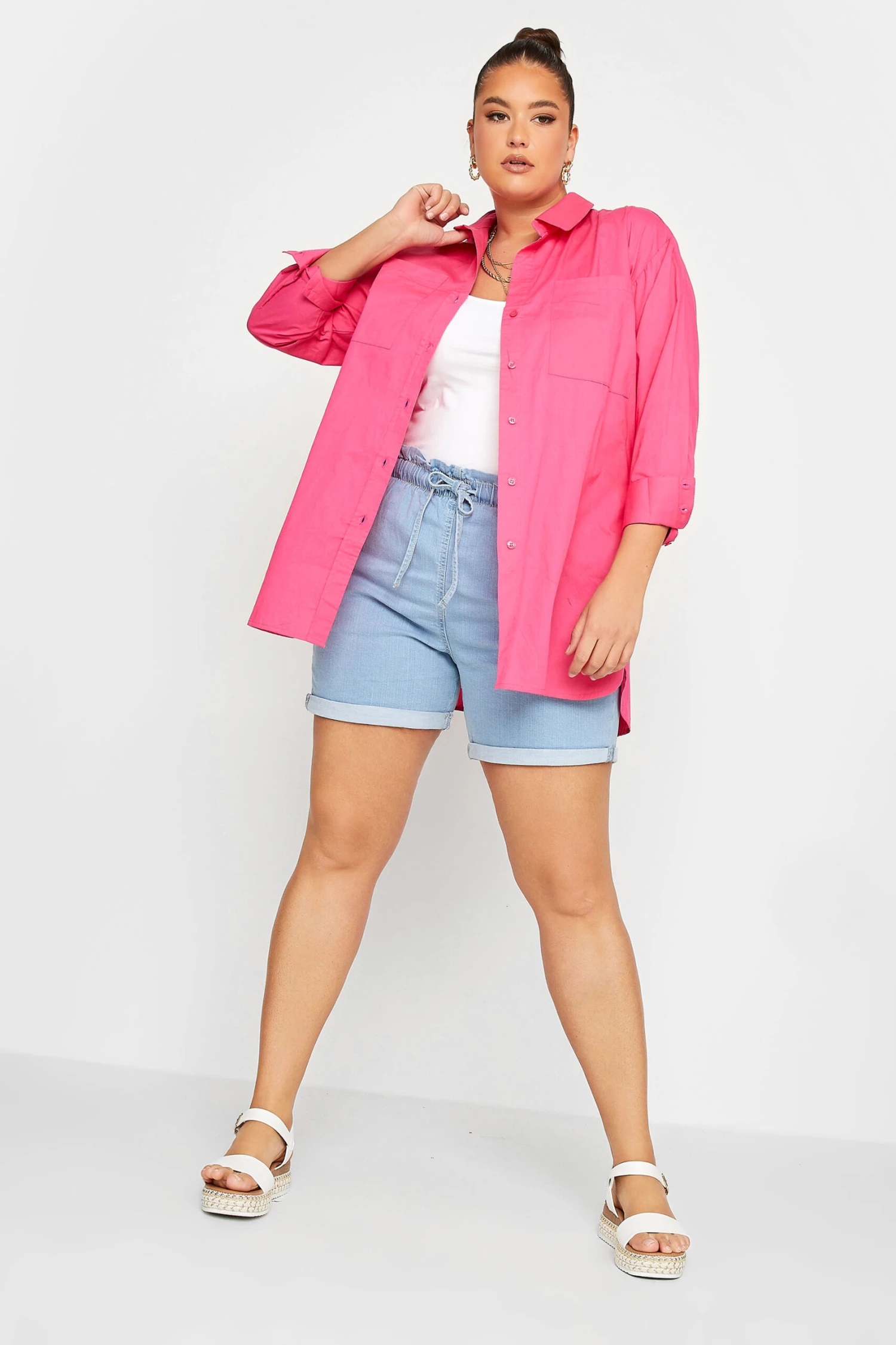 LIMITED COLLECTION Curve Hot Pink Oversized Boyfriend Shirt 1 LIMITED COLLECTION Curve Hot Pink Oversized Boyfriend Shirt