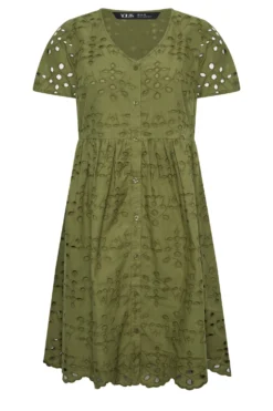 YOURS PETITE Curve Khaki Green Broderie Anglaise Smock Dress -Outlet Stylo Wise Store 207e6fd7 cb15 44 174546 X scaled