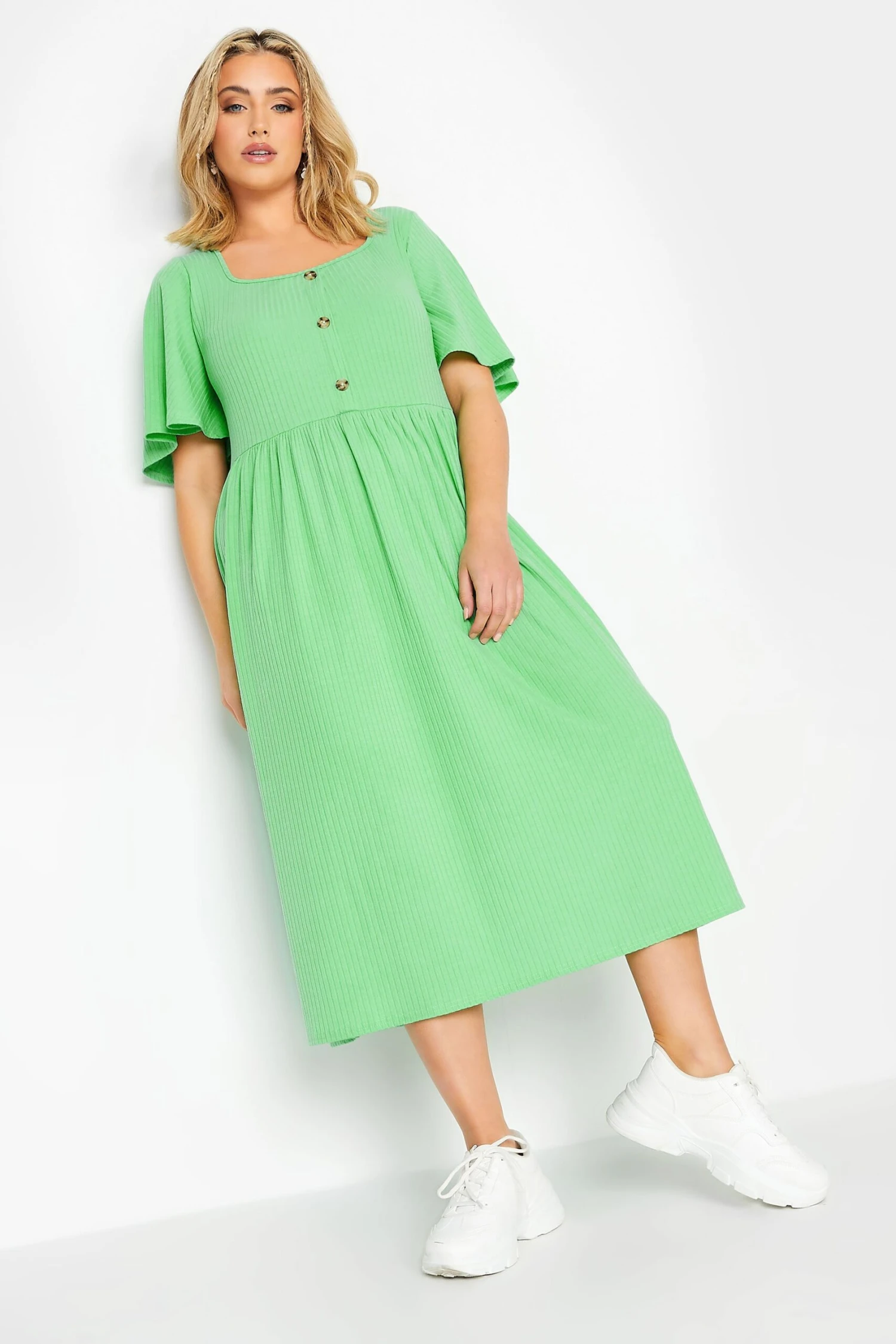 LIMITED COLLECTION Curve Green Ribbed Square Neck Midi Dress 1 LIMITED COLLECTION Curve Green Ribbed Square Neck Midi Dress
