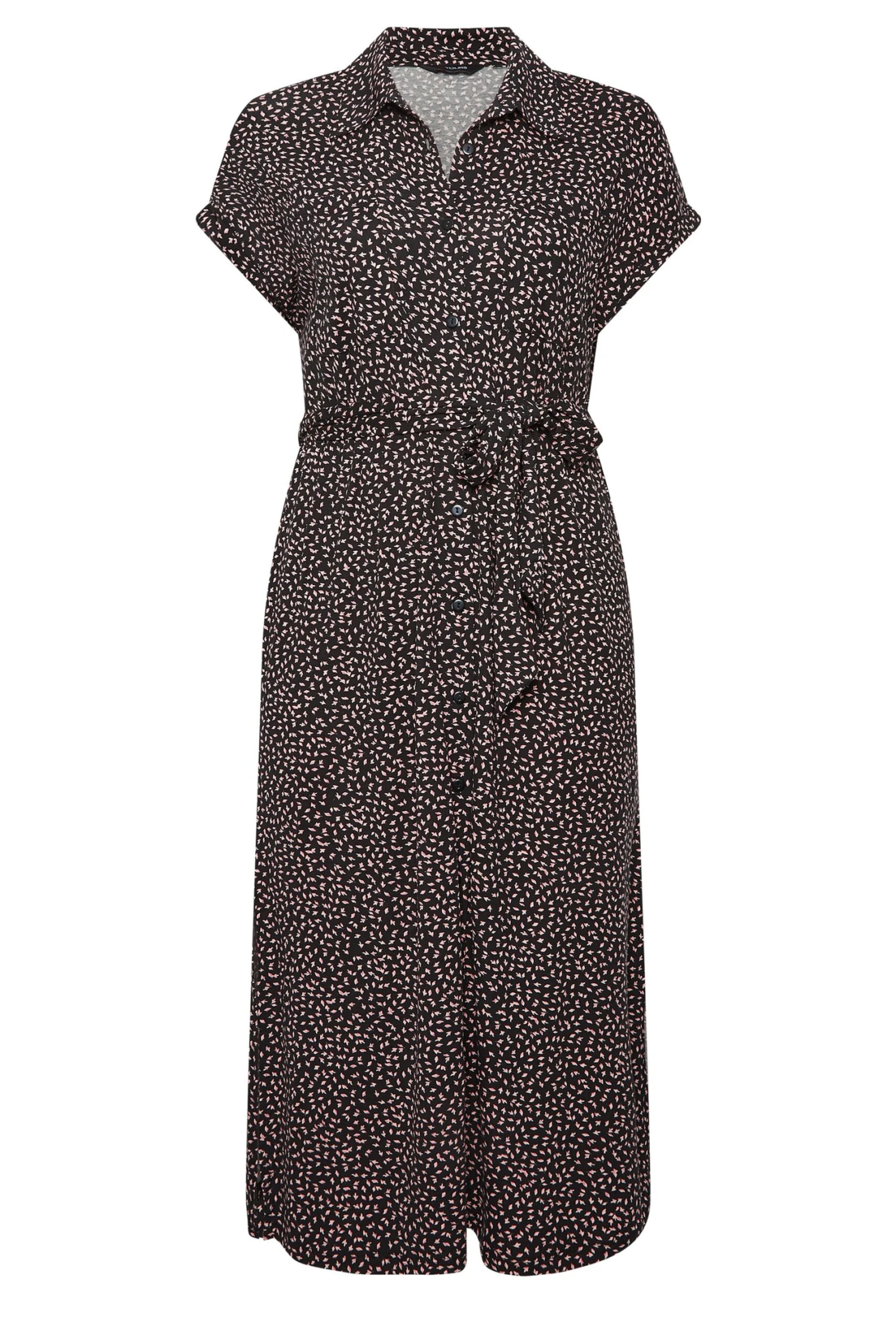 YOURS Curve Black Leaf Print Spilt Hem Midaxi Shirt Dress 5 YOURS Curve Black Leaf Print Spilt Hem Midaxi Shirt Dress - Image 5