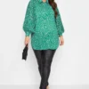 YOURS LONDON Curve Green Dalmatian Pleat Sleeve Shirt