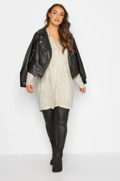 YOURS Curve Natural Brown Marble Print Button Through Shirt