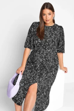 YOURS Curve Black Daisy Print Side Split Midi Dress -Outlet Stylo Wise Store 21e83b7f ffa1 46 173811 B scaled