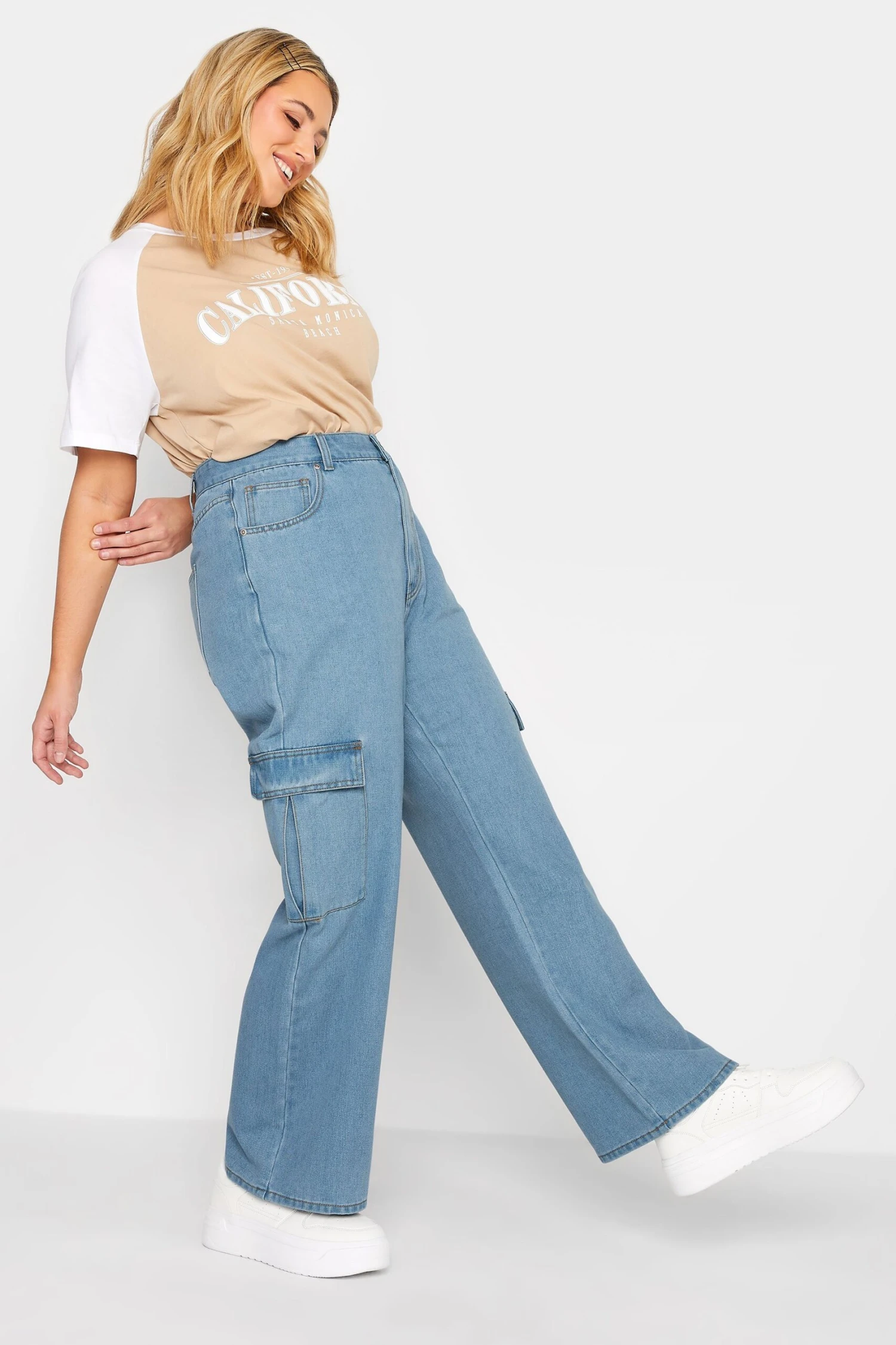 YOURS Curve Blue Cargo Jeans 1 YOURS Curve Blue Cargo Jeans