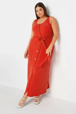 YOURS Curve Red Button Through Sleeveless Maxi Dress