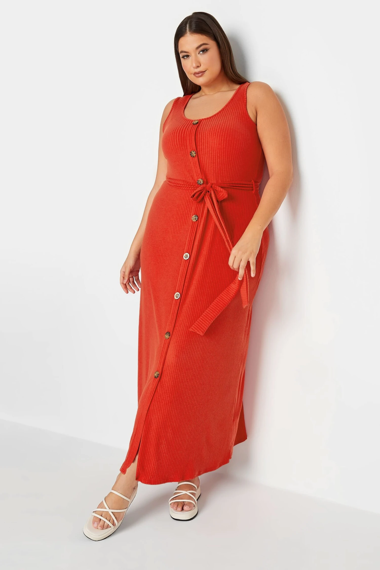 YOURS Curve Red Button Through Sleeveless Maxi Dress 1 YOURS Curve Red Button Through Sleeveless Maxi Dress
