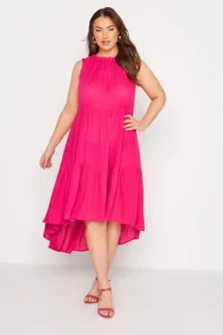 YOURS Curve Hot Pink Sleeveless Crinkle Dress