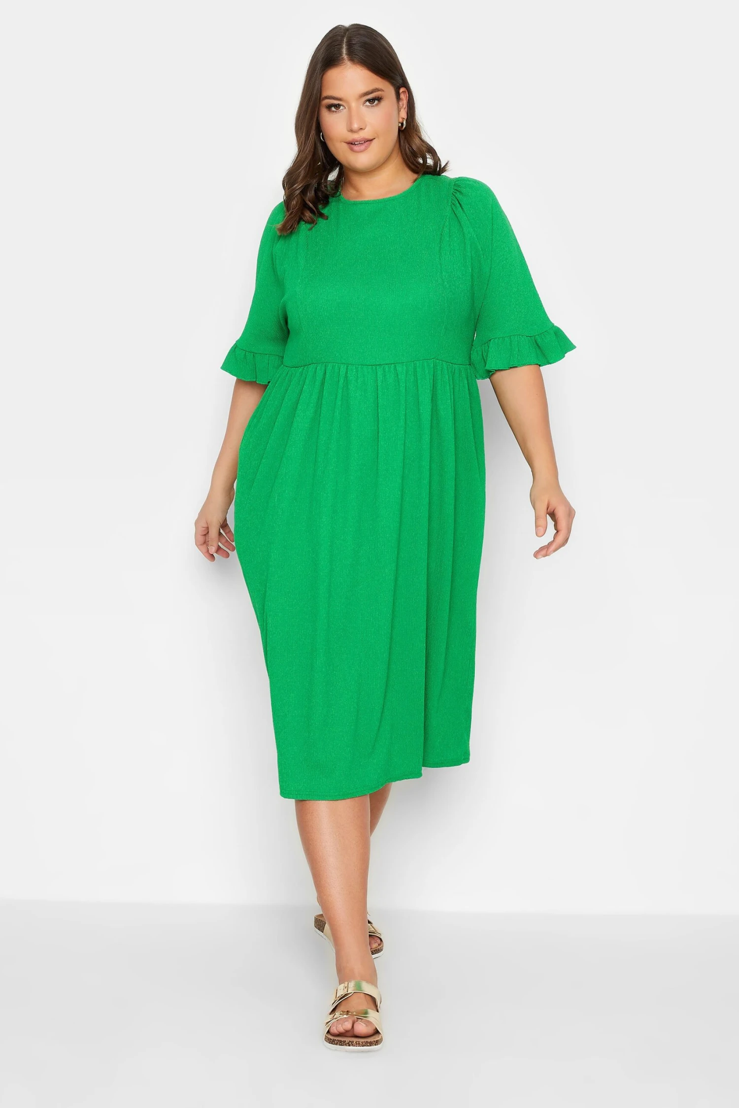 YOURS Curve Green Textured Smock Midi Dress 1 YOURS Curve Green Textured Smock Midi Dress