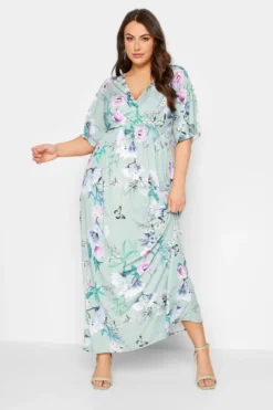 YOURS LONDON Light Blue Floral Shirred Maxi Dress