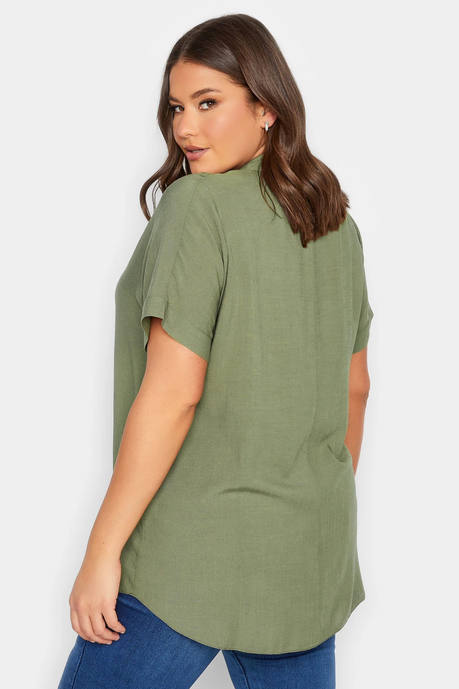 YOURS Curve Khaki Green Half Placket Blouse 2 YOURS Curve Khaki Green Half Placket Blouse - Image 2