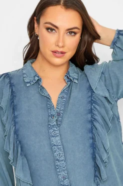 LIMITED COLLECTION Curve Blue Frill Chambray Shirt 8 LIMITED COLLECTION Curve Blue Frill Chambray Shirt -Outlet Stylo Wise Store 26cae03c 33cd 47 213984 D scaled