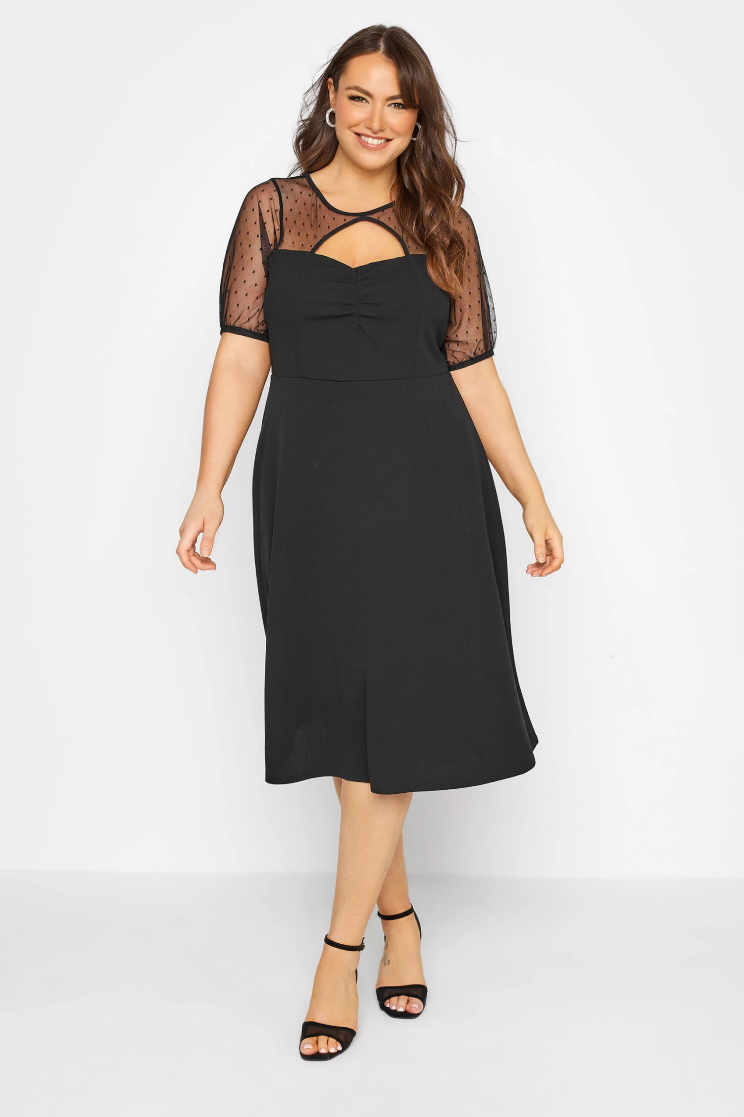 YOURS LONDON Curve Black Spot Mesh Skater Dress 1 YOURS LONDON Curve Black Spot Mesh Skater Dress