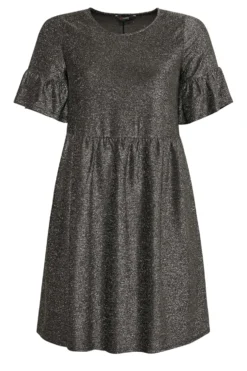 YOURS Curve Grey Glitter Frill Sleeve Smock Dress -Outlet Stylo Wise Store 2735d6a6 d075 45 137243 X scaled