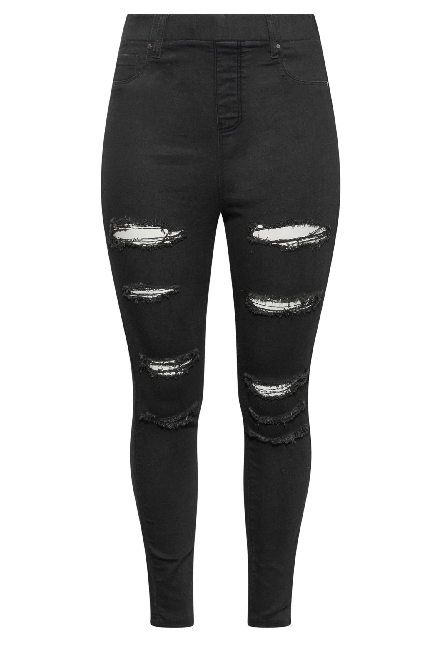 YOURS Curve Black Ripped Stretch GRACE Jeggings 4 YOURS Curve Black Ripped Stretch GRACE Jeggings - Image 4