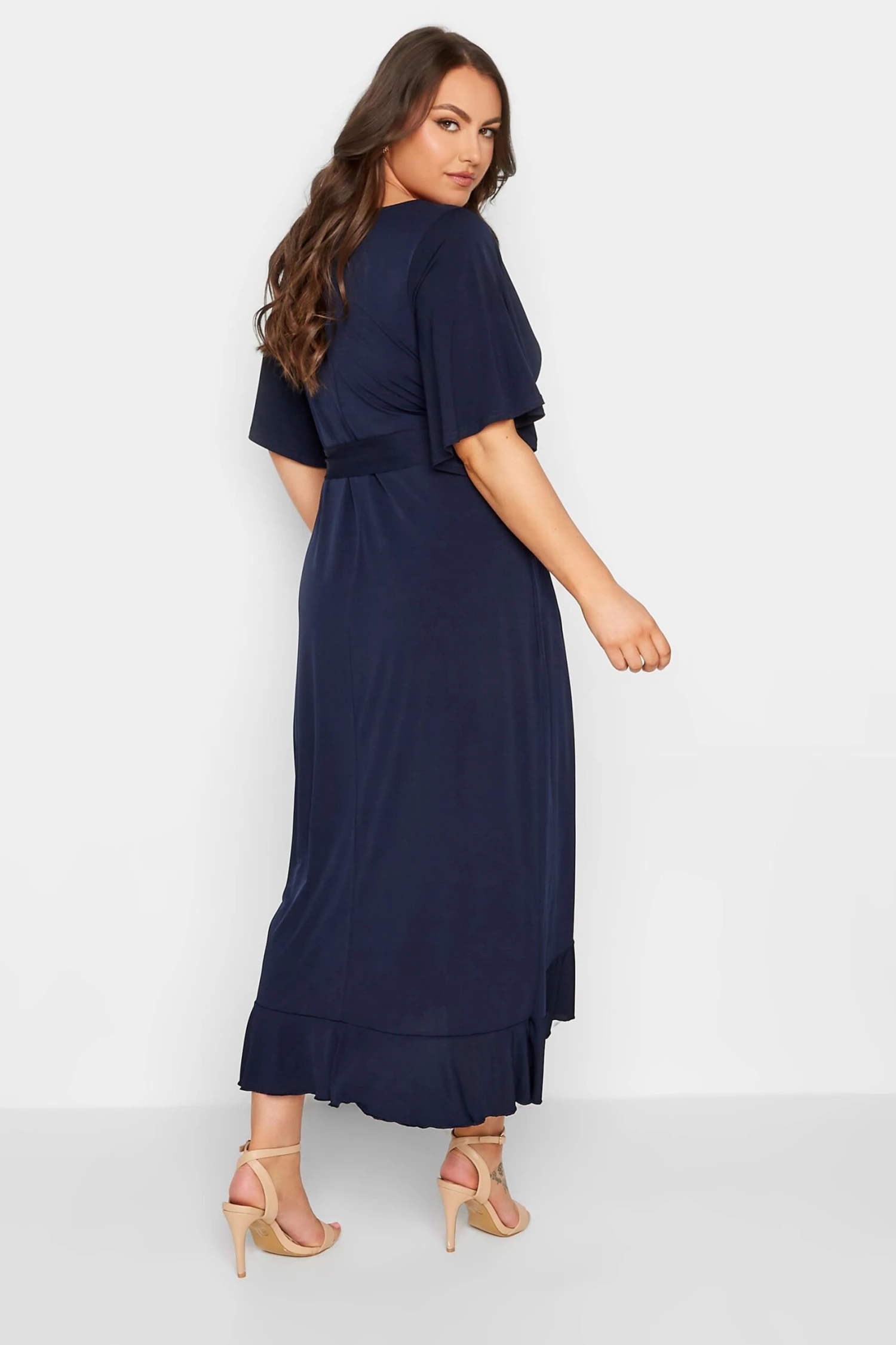 YOURS LONDON Curve Navy Blue Short Sleeve Ruffle Wrap Maxi Dress 2 YOURS LONDON Curve Navy Blue Short Sleeve Ruffle Wrap Maxi Dress - Image 2