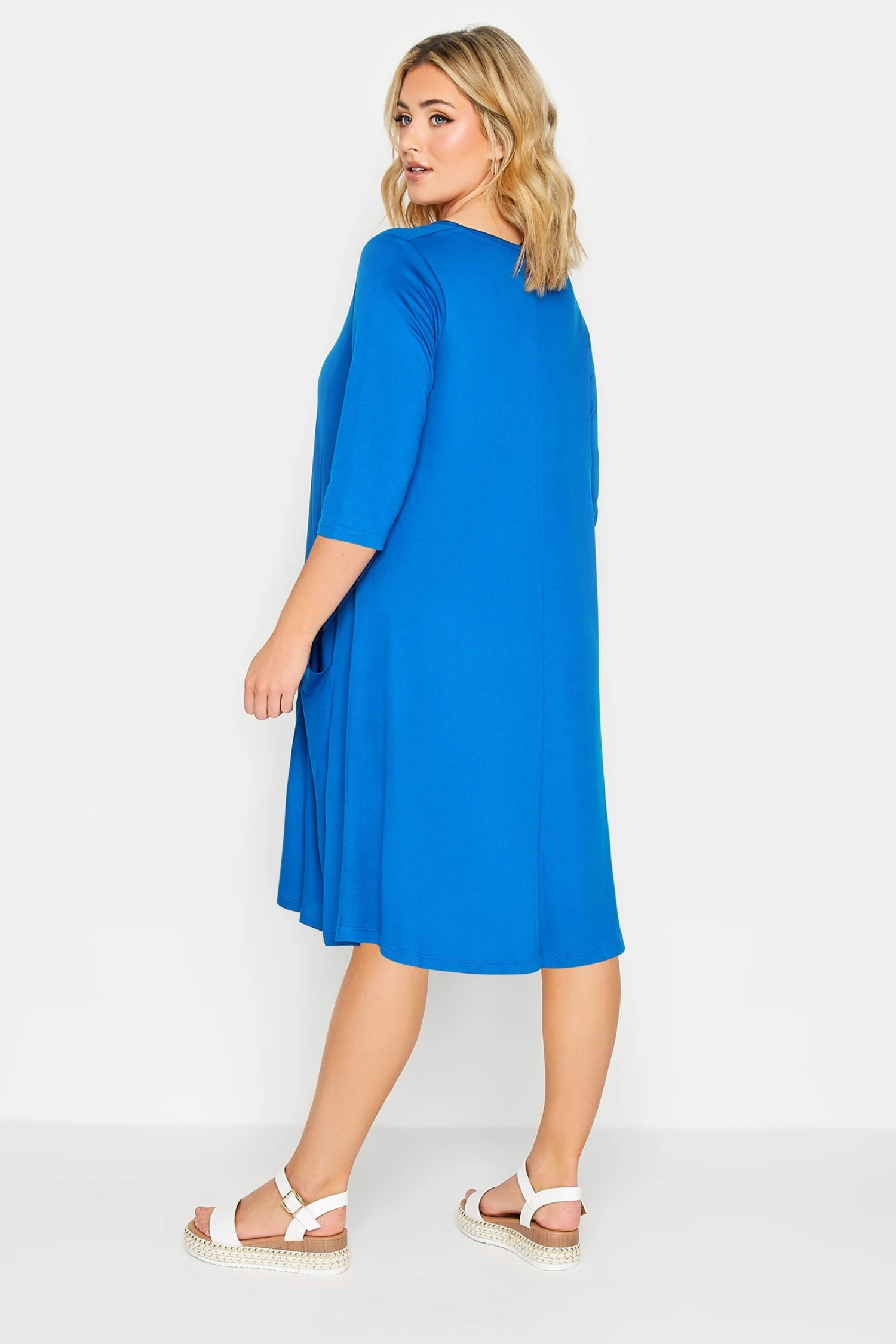 YOURS Curve Cobalt Blue Drape Pocket Dress 2 YOURS Curve Cobalt Blue Drape Pocket Dress - Image 2