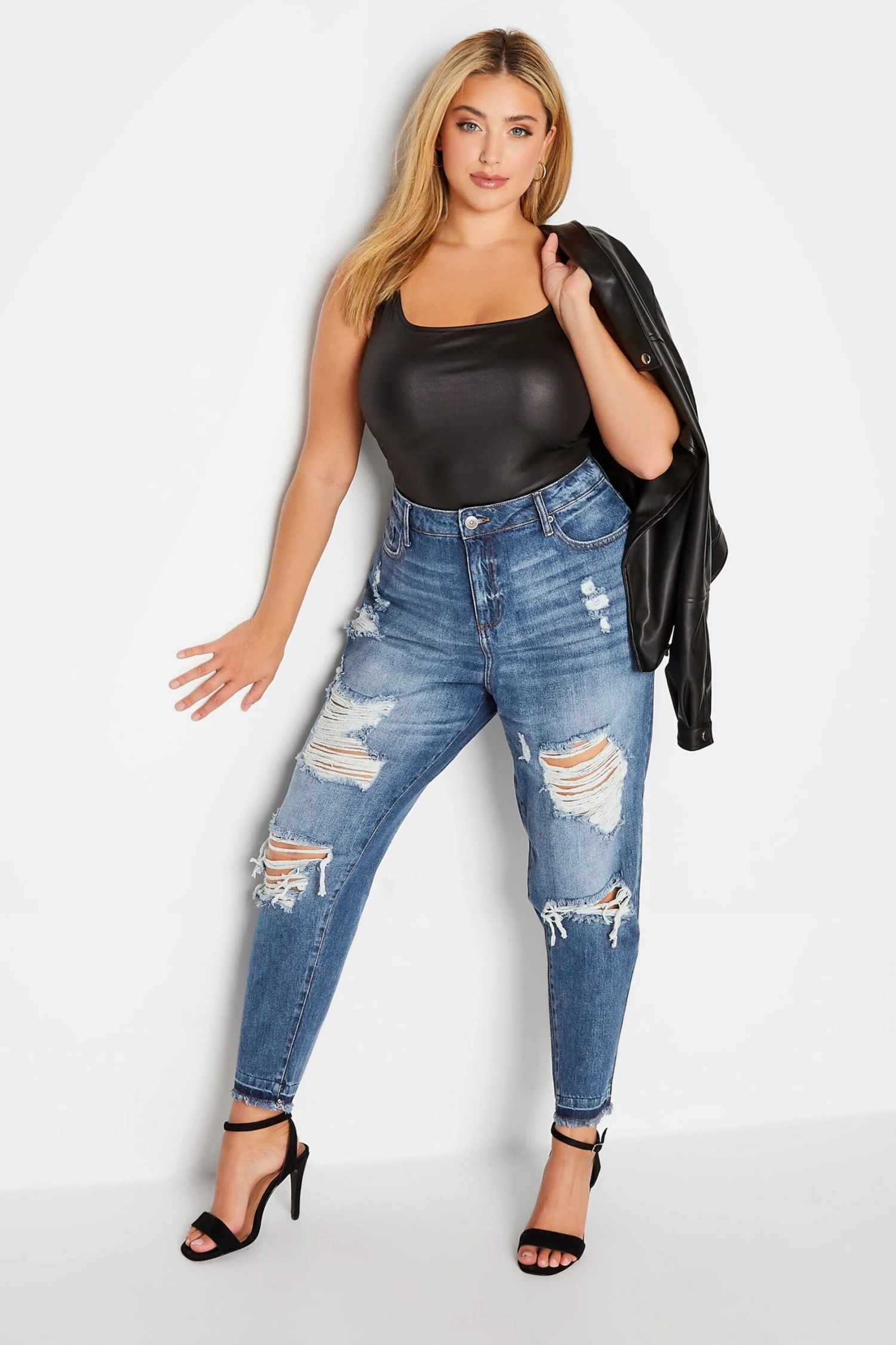 YOURS FOR GOOD Curve Mid Blue Extreme Distressed MOM Jeans 2 YOURS FOR GOOD Curve Mid Blue Extreme Distressed MOM Jeans - Image 2