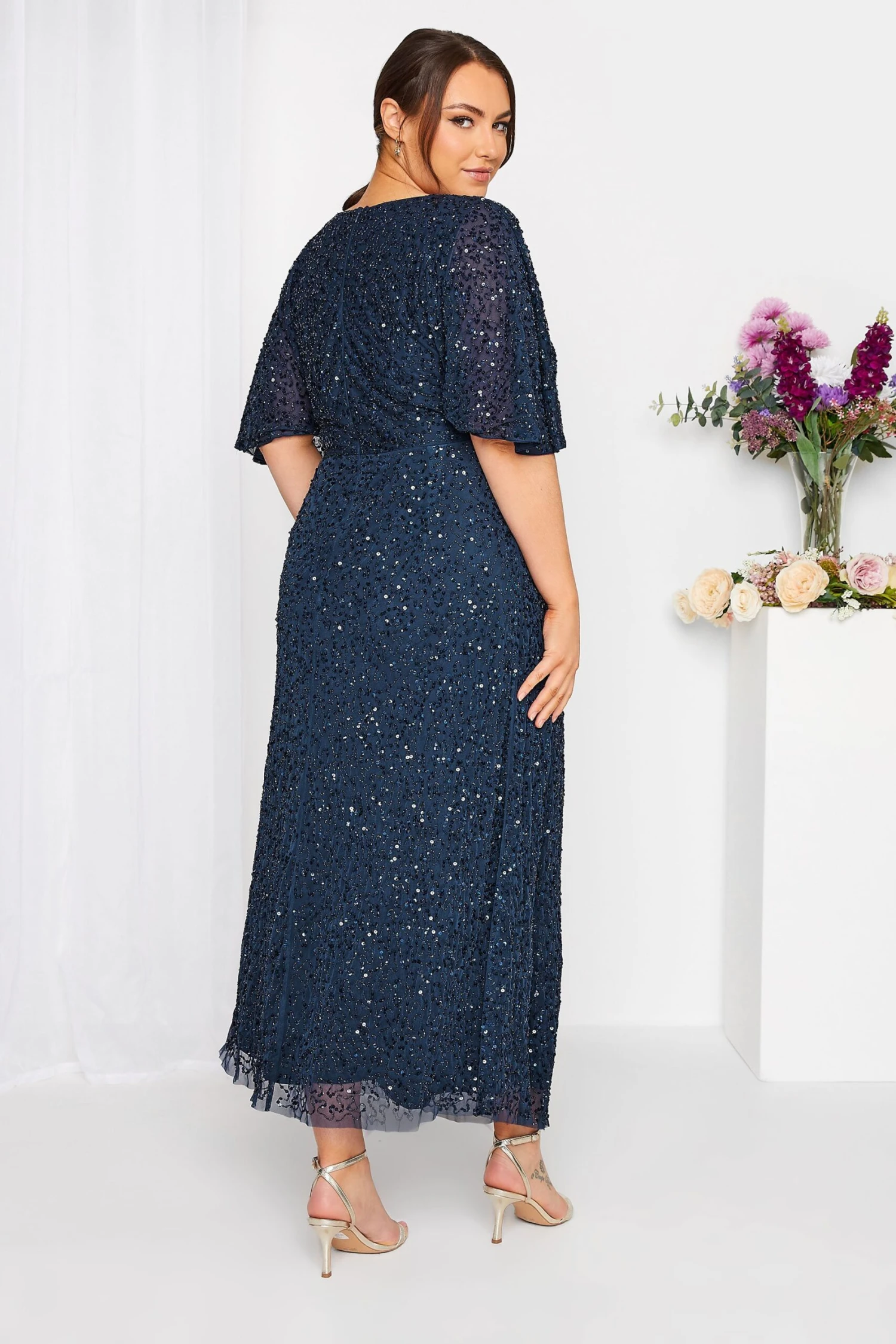 LUXE Curve Navy Blue Hand Embellished V-Neck Maxi Dress 2 LUXE Curve Navy Blue Hand Embellished V-Neck Maxi Dress - Image 2