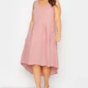 YOURS LONDON Curve Pink High Low Pleated Midi Dress
