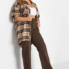 YOURS Curve Brown Stretch Wide Leg Jeans