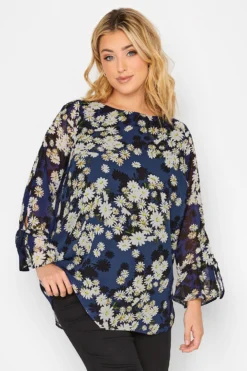 YOURS Curve Blue Floral Bell Sleeve Blouse -Outlet Stylo Wise Store 2c7596e5 bfdc 44 174194 D scaled
