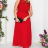 YOURS LONDON Curve Red Lace Front Chiffon Maxi Dress